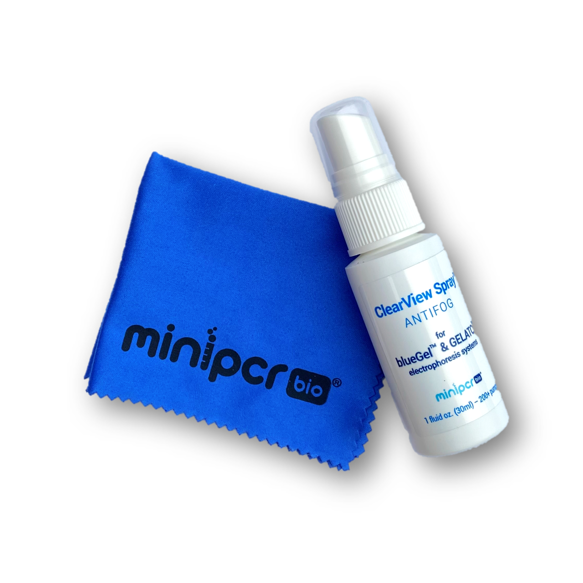 ClearView Spray™ 1 fl. oz. and Lens cleaning cloth – miniPCR bio